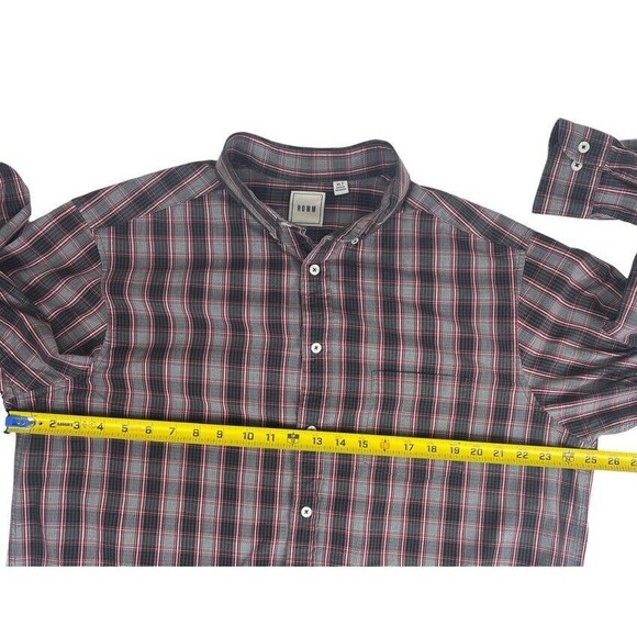 ROWM Red & Black Plaid LS Button Down Shirt LIghtweight Cotton Office Career XLT - Picture 5 of 8